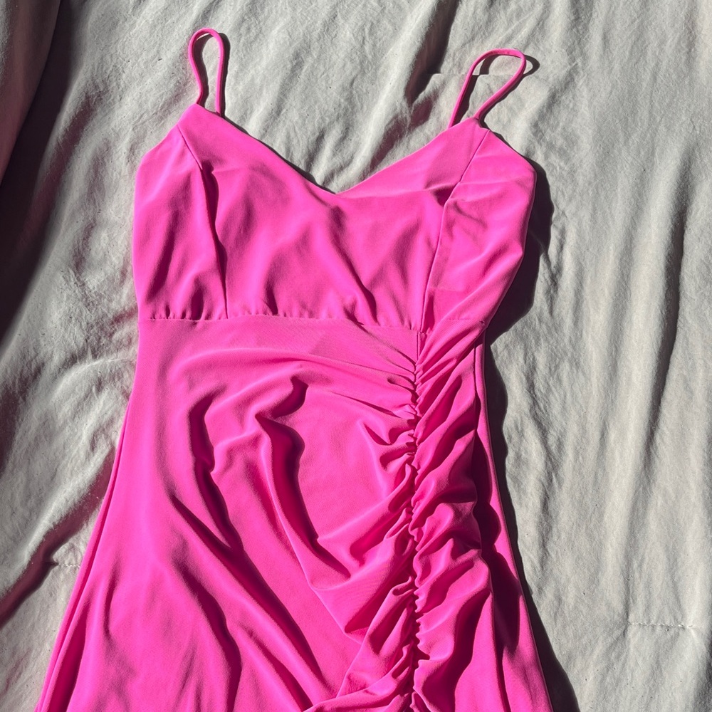 Vibrant Pink Ruched Dress